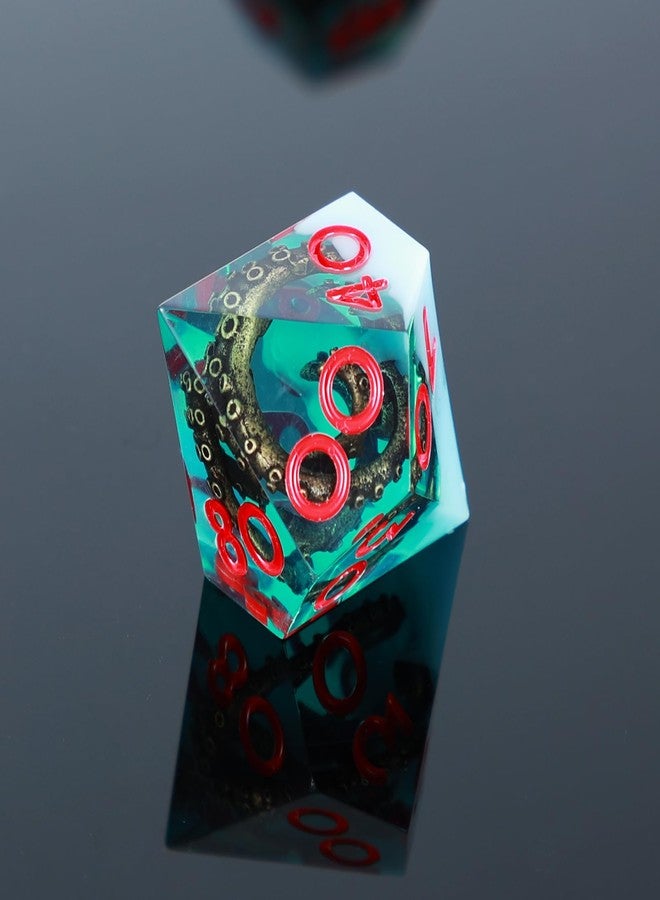 UBEUCK Polyhedral Metal and Resin Dice Set, 7 Pieces D&D RPG Dice with Box, Sharp Edge Octopus Tentacle Design, Fantasy Theme, for Tabletop Gamers, 14 Years and Up (White and Green) - Image 4